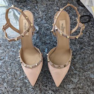 Valentino Garavani Slingback Rose Cannel Leather Rockstud Slingback Pumps